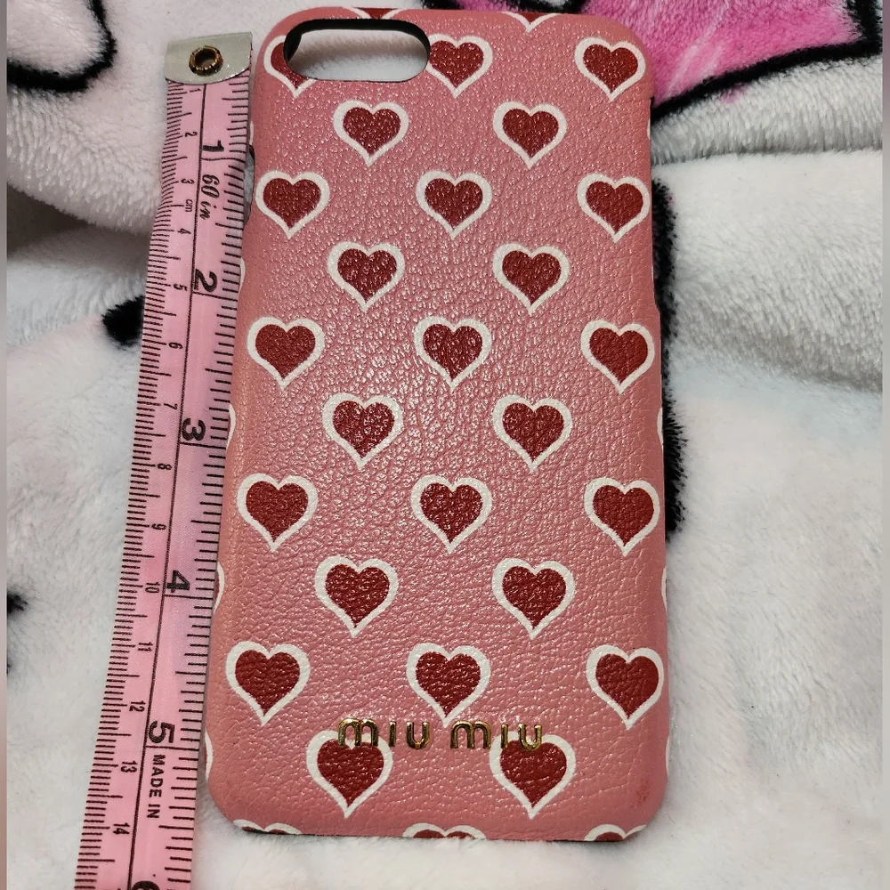 0012. Miu Miu Pink Heart-Patterned iPhone Case X XS